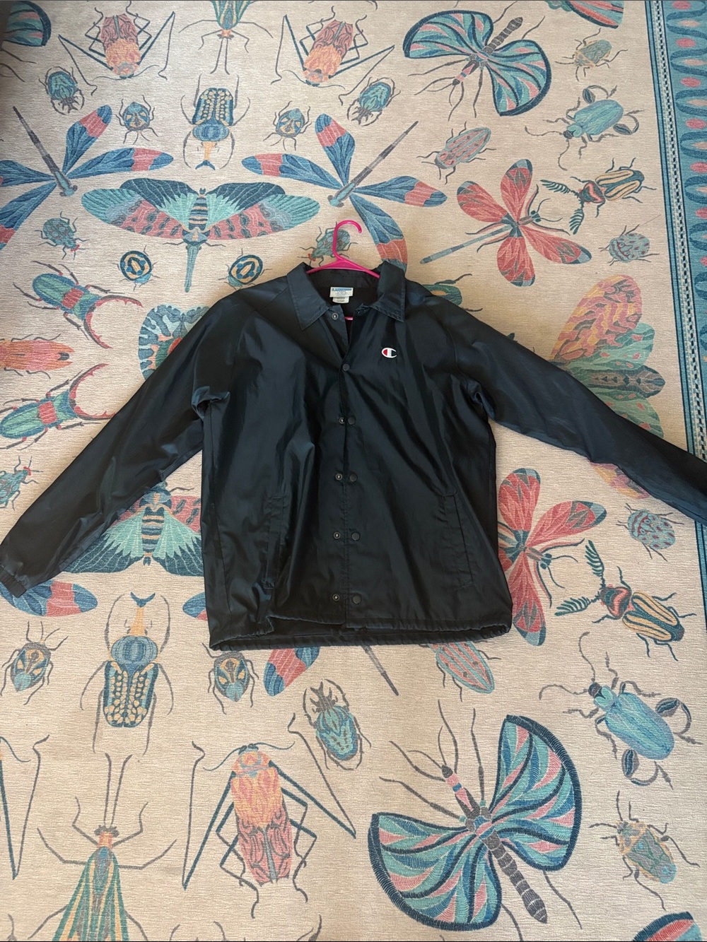 Champion Black Coach Windbreaker Jacket with Small Logo